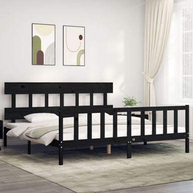 Okvir za krevet s uzglavljem crni 200 x 200 cm od masivnog drva