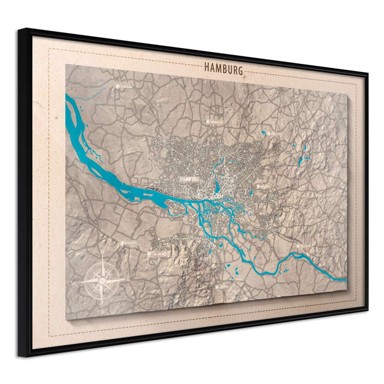 Poster Raised Relief Map: Hamburg 45x30