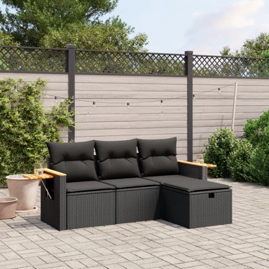 4-dijelni set vrtnih sofa od poliratana s jastucima crni