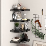 Plutajuće kutne police 4 kom sjajne crne 35 x 35 x 3,8 cm MDF