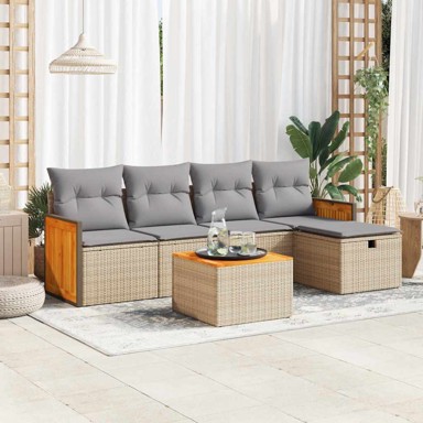 6-dijelni set vrtnih sofa s jastucima bež od poliratana