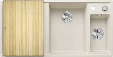 BLANCO Sudoper Axia III 6 S InFino, Silgranit, daska drvo, bazen desno, nježno bijela