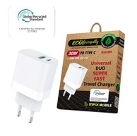 MAX MOBILE Kućni punjač Duo Type-C (30W), USB (18W) TR-361009 GRS ECO