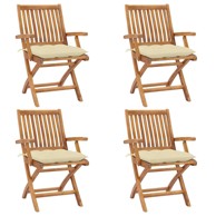 Sklopive vrtne stolice s jastucima 4 kom od masivne tikovine s naslonom za ruke, krema  