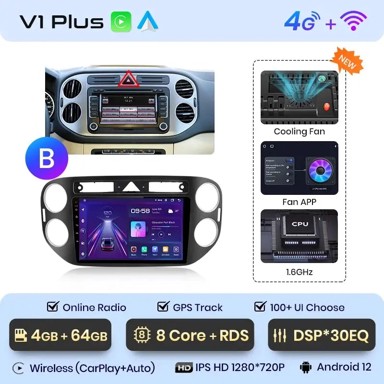 Autoradio uređaj, Android Auto za VW Tiguan 1 NF (2006–2016), V1 Plus, 4GB/64GB, B