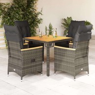 Vrtna garnitura, 5-dijelni set od poliratana, 90 x 90 x 75 cm, pe rattan and wood, siva