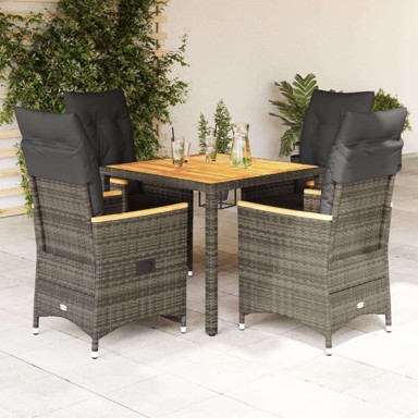 Vrtna garnitura, 5-dijelni set od poliratana, 90 x 90 x 75 cm, pe rattan and wood, siva