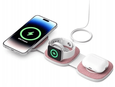 Bežični MagSafe punjač 3 u 1 T1, ružičasti