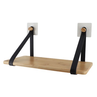 TENDANCE Polica, bambus/imitacija kože, crna