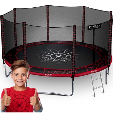 NEO-SPORT Vrtni trampolin 404 cm (13 ft), vanjska mreža i ljestve, crveni