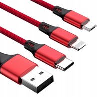 KOANNI Kabel KB13 3 u 1 za iPhone Micro USB i USB-C, crvena