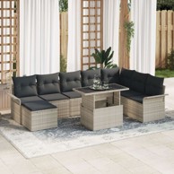 9-dijelna vrtna sofa set od poliratana s jastučićima, svijetlosiva