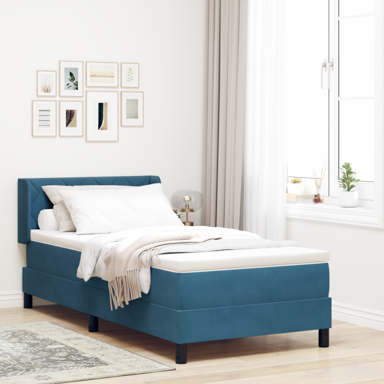 Box Spring krevet s madracem, tamnoplavi, 100x200 cm, baršun