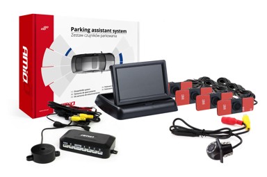 AMIO Parking senzori, 4 kom, crni, 16,5 mm, unutarnja montaža, TFT02 4,3'' zaslon, buzzer, HD-305-LED kamera za rikverc