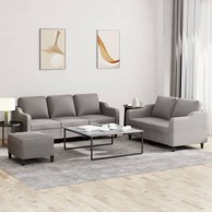 Set sofa 3-dijelni, s jastucima, od tkanine, smeđesivi