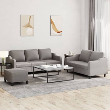 Set sofa 3-dijelni, s jastucima, od tkanine, smeđesivi