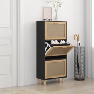 Ormarić za cipele crni 52 x 25 x 115 cm drvo i prirodni ratan