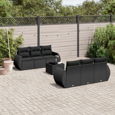 7-dijelni set vrtnih sofa od poliratana s jastucima crni