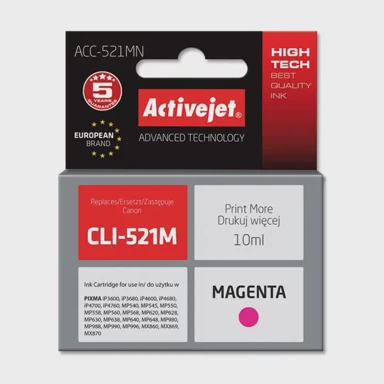 ACTIVEJET Tinta za pisač ACC-521MN, zamjena za Canon CLI-521M, supreme, 10 ml, magenta