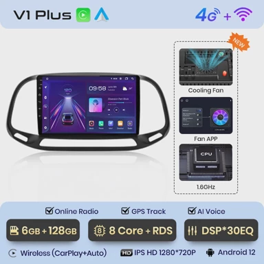 Multimedia pametni sustavi za automobile za Fiat Doblo, 2015 - 2019, navigacija, V1PLus, 6GB, 128GB