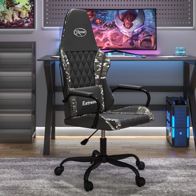 Masažna gaming stolica crno-maskirna od umjetne kože
