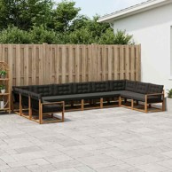 Set vanjskih sofa, 10-dijelni, s jastucima, prirodni, crni