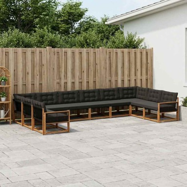 Set vanjskih sofa, 10-dijelni, s jastucima, prirodni, crni
