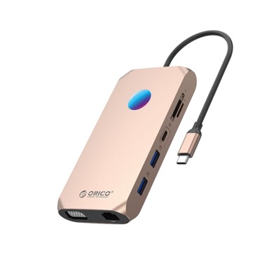 ORICO Docking stanica XCR, 12 u 1, RGB, USB-C, HDMI 4K@30Hz, VGA 1080p, ružičasta