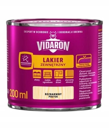 VIDARON Vanjski lak za drvo, prozirni sjajni, 0,2 l