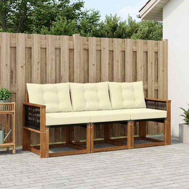 Set vanjskih sofa, 3-dijelni, s jastucima, prirodni i krem
