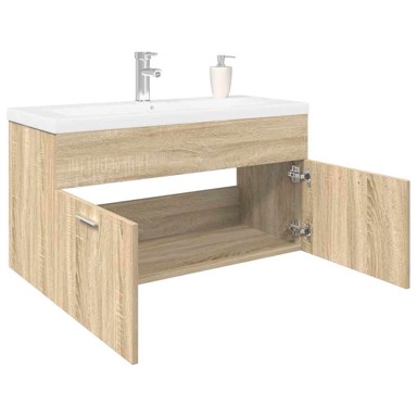 Kupaonski ormarić s ugrađenim lavabo-umivaonikom sa slavinom, 90 x 38.5 x 46 cm , sonoma hrast