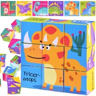 Set, puzzle kocki, dinosauri, 6 slika