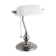 Stolna lampa Banker, E27, nikl-mat/bijela