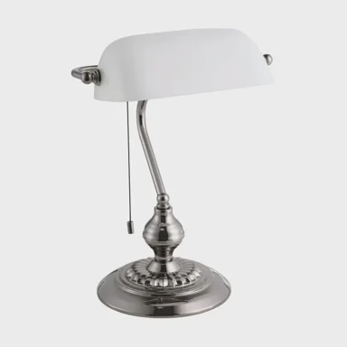 Stolna lampa Banker, E27, nikl-mat/bijela