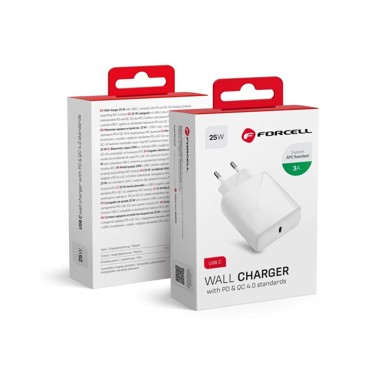 FORCELL Putni punjač, univerzalni, USB C utičnica, 3A, 25W, sa PD i QC 4.0 funkcijom