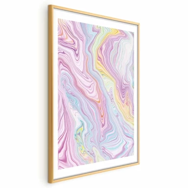 Plakat Šareni san, apstraktni oblici u pastelnim tonovima, 21x30 cm, zlatni okvir s margom