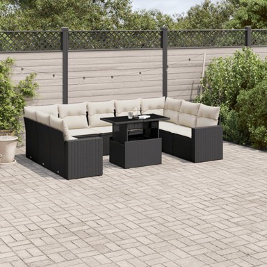 10-dijelni set vrtnih sofa s jastucima crni od poliratana