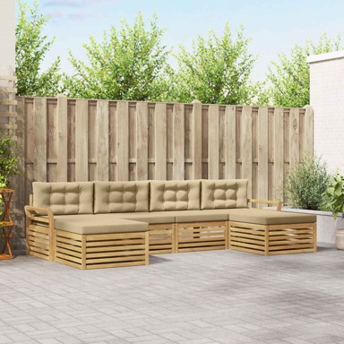 Set vanjskih sofa, 6 dijelova, čvrsto drvo akacije, bijela i bež