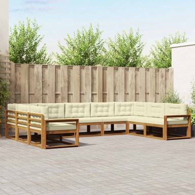 Set vanjskih sofa s jastukom, 9-dijelni, prirodni i krem