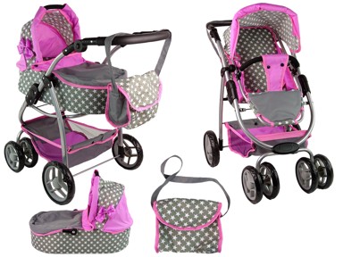 Kolica za lutke Carrycot Stars, 2 u 1,siva