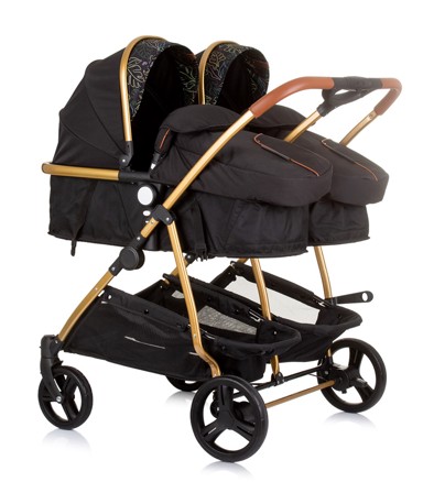 CHIPOLINO Dječja kolica Duo smart za blizance - Obsidian Leaves