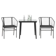 Vrtna garnitura, 3-dijelni set s jastucima od crnog, da, crna