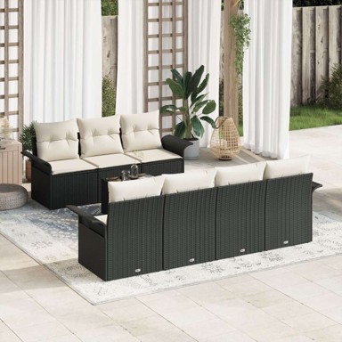 8-dijelni vrtni set sofa s jastučićima, poliratan, crni