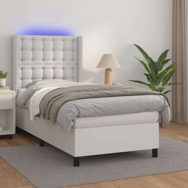 Box Spring krevet s madracem, umjetna koža, bijeli, 100x200 cm