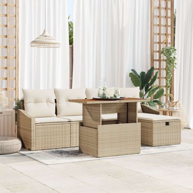 Set od 6 vrtnih sofa s jastučićima, poliratan, bež
