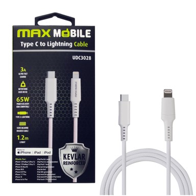 MAXMOBILE Data kabel iPhone type C MFI KEVLAR QC 3A 1,2M bijeli