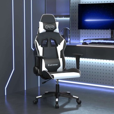 Masažna gaming stolica, umjetna koža, crno-bijelo, bez naslona za noge, 1 komad