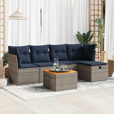 Set vrtnih sofa, 6 kom, poliratan, s jastucima, crni