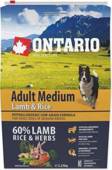 ONTARIO Hrana za pse Dog Adult Medium Breed 2,25 kg, janjetina i riža