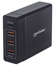 MANHATTAN Kućni punjač 72W, USB-C PD 3.0 60W, 3x USB, crni